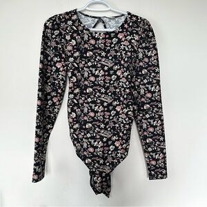 Free People Long Sleeve Floral Open Back Bodysuit |Large